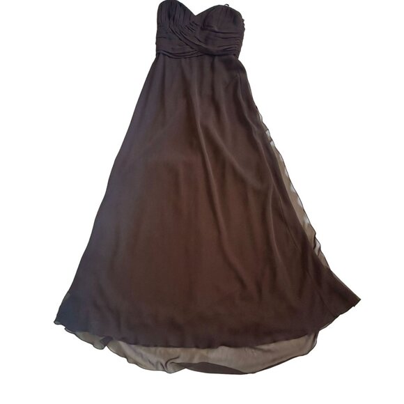 ABS Allen Schwartz Brown Chiffon Strapless Gown Floor Length Dress Size 4 NWT - Picture 3 of 13